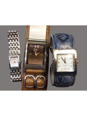 Set Of 3 Womens Watches: Bulova Guess And Quartz With Varied Bands And Styles